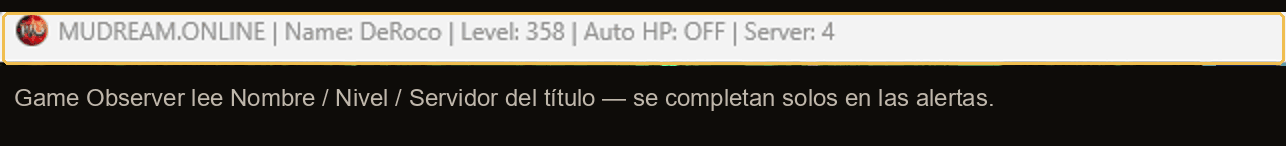 Ejemplo: título de la ventana de un juego